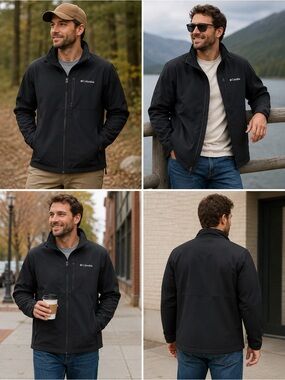 Columbia Men’s XL Black Softshell Full Zip Jacket Fleece Lined Outdoor